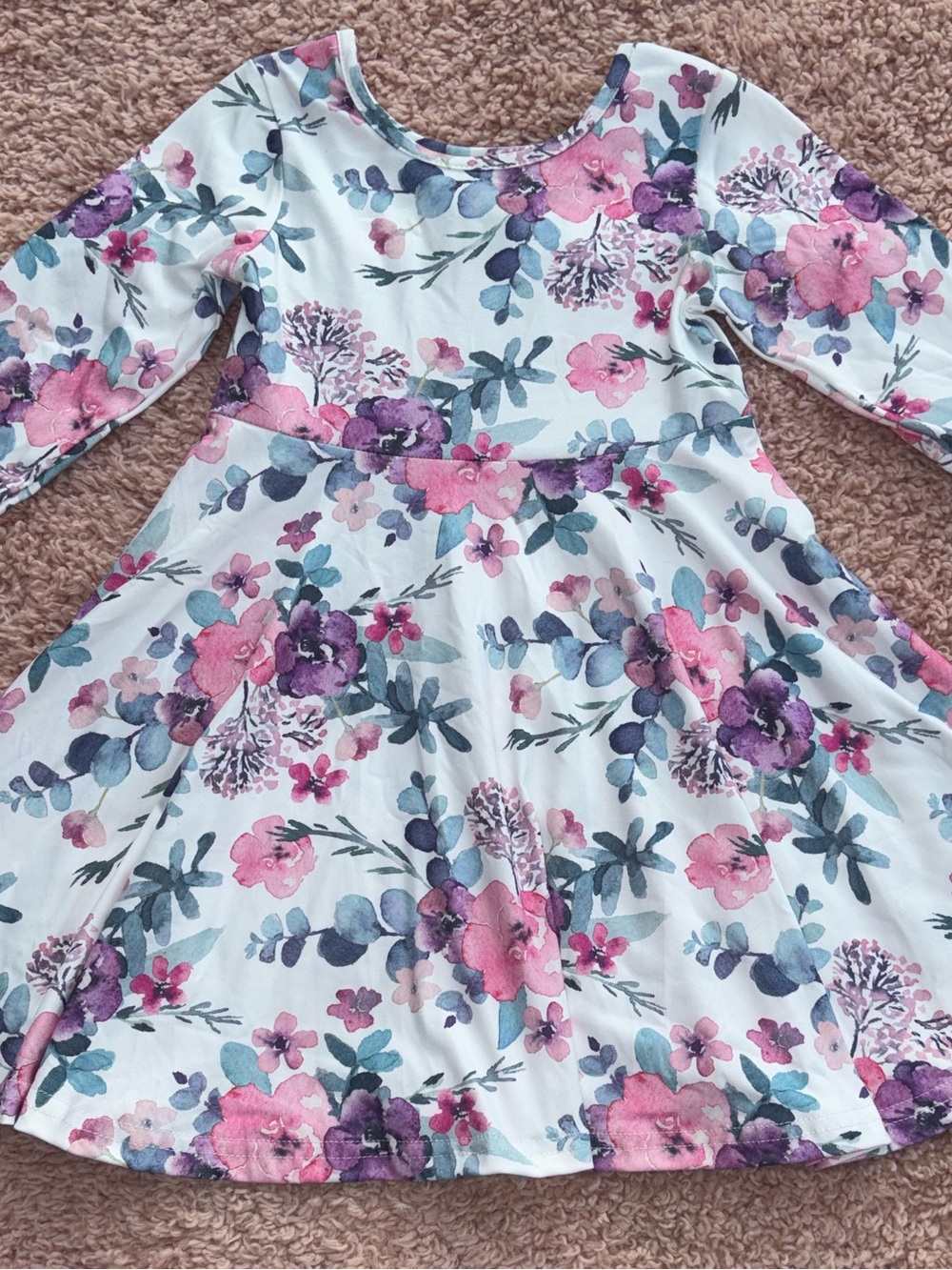 Girls Pink & Purple Floral Long-Sleeve Casual Dress
